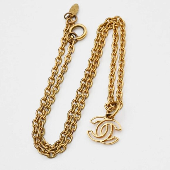 CHANEL CC Logo Chain Necklace Pendant GHW Gold France Vintage 76RL432 - Picture 1 of 7
